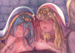  1boy 2girls after_fingering angel_wings azura_(fire_emblem) bangs blonde_hair blue_hair blush breasts breasts_out circlet cleavage cum cum_in_mouth cum_on_body cum_on_breasts dress erection feathered_wings fellatio fire_emblem fire_emblem:_path_of_radiance fire_emblem:_radiant_dawn fire_emblem_fates fire_emblem_heroes hair_between_eyes handjob heart heart-shaped_pupils holding jewelry jtaka large_breasts leanne_(fire_emblem) licking licking_lips licking_penis long_hair long_sleeves looking_at_viewer multiple_girls official_alternate_costume oral penis penis_on_face smile symbol-shaped_pupils tongue tongue_out two-handed_handjob veil white_dress white_wings wings yellow_eyes 
