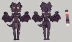  anthro balls brown_clothing butt chiropteran clothing cowolewd crotch_tuft ear_piercing ear_ring eyelashes fangs fur genitals grey_body grey_fur grey_tail grey_wings happy male mammal model_sheet piercing red_eyes ring_piercing smile solo tongue tongue_out tuft wings 