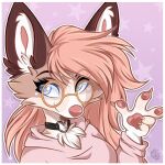  anthro blue_eyes bust_portrait canid canine canis eyelashes eyewear female fox glasses glistening glistening_eyes hi_res mammal portrait round_glasses solo wolf 