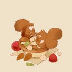  :3 almond animal berry chai_(drawingchisanne) closed_mouth fluffy food holding holding_food no_humans nut_(food) original simple_background squirrel tart_(food) white_background 