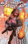  1girl \m/ absurdres airborne black_bodysuit black_footwear black_gloves bodysuit breasts brown_eyes brown_hair cloud comic_cover cover cover_page english_commentary explosion gloves hida_haruka highres hood hood_up hooded_bodysuit logo looking_at_viewer marvel official_art pink_bodysuit sakura_spider sky small_breasts solo spider-man_(series) spider_web_print tokyo_tower uesugi_hikaru 