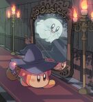  black_headwear brown_eyes candle candlestand different_reflection ghost ghost_kirby hat kirby kirby_(series) looking_at_another looking_away mirror mutekyan reflection waddle_dee witch_hat 