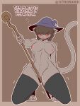  2022 3:4 absurd_res anthro black_nose blush breasts brown_body brown_fur clothed clothing english_text feet felid feline female fingers fur genitals hair hair_over_eyes hat headgear headwear hi_res improvised_sex_toy legwear mammal masturbation may_(the_man) navel nipples no_underwear open_mouth pussy shacking solo text the_man thigh_highs witch_hat 