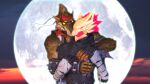  3d_(artwork) anthro boyfriends burning_wolf_(fortnite) canid canine canis clothing digital_media_(artwork) dire_(fortnite) duo embrace epic_games fortnite from_behind_position hi_res hug male male/male mammal mask moon muscular muscular_male romantic romantic_couple sex sky sky_chaser source_filmmaker video_games wolf 