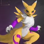  anthro brown_background canine cheek_tuft claws digimon digital_media_(artwork) front_view fur icon jumping lighting looking_at_viewer mammal renamon shadow simple_background solo tenzide tuft video_games white_fur yellow_fur zbrush 