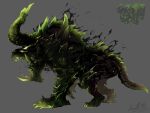 absurdres animal_focus back_spikes creature curled_horns dreadnaught_of_subjugation_(monumenta) extra_eyes from_side full_body glowing glowing_eyes highres horns minecraft monumenta no_humans open_mouth paper_box reference_inset sharp_teeth teeth 