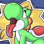 1:1 absurd_res anthro arms_down aroused belly big_nose black_eyes blush bodily_fluids digital_media_(artwork) dinosaur dragon drooling embarrassed eye_roll green_body hi_res highlights_(coloring) humor krita_(artwork) male mario_bros mario_party_(series) mario_party_superstars meme mythological_creature mythological_scalie mythology nintendo open_mouth outline prehistoric_species reptile rushthepenguin saddle saliva scalie shaded simple_background solo thick_thighs tongue wet white_belly yoshi yoshi_backshots_sticker