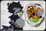 acid anthro aquatic belly black_bottomwear black_clothing black_hair black_pants black_shirt black_topwear blue_eyes bottomwear burping cat'n_stach_(catn_stach) clothing digestion domestic_cat dorsal_fin ester_(estermaelstrom) estermaelstrom felid feline felis fin fish fur grey_body hair male mammal oral_vore orange_body orange_fur organs pants requiem_shark shark shark_tail shirt stomach tiger_shark topwear vore yellow_eyes