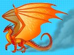 2024 ambiguous_gender blue_eyes claws digitigrade dragon european_mythology facial_horn feral finger_claws hi_res horn long_neck long_tail looking_at_viewer lowdetail membrane_(anatomy) membranous_wings mythological_creature mythological_scalie mythology nose_horn nose_spike open_wings orange_body orange_scales peril_(wof) quadruped scales scalie skywing_(wof) smoke snout solo spikes spikes_(anatomy) tail toe_claws western_dragon wing_claws wings wings_of_fire