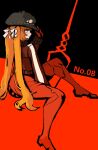  1girl ass black_hat bodysuit bow commentary_request cosplay evangelion:_3.0_you_can_(not)_redo hair_bow han_wol0407 hand_up hat highres ishmael_(project_moon) jacket korean_commentary lance_of_longinus_(evangelion) limbus_company long_hair mecha_pilot_suit neon_genesis_evangelion newsboy_cap orange_hair plugsuit_(evangelion) project_moon rebuild_of_evangelion red_bodysuit red_jacket sitting solo souryuu_asuka_langley souryuu_asuka_langley_(cosplay) twintails very_long_hair white_bow 