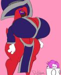anthro big_breasts blue_eyes breasts clothing duo eyewear female glasses hat headgear headwear hi-rez_studios huge_breasts lagomorph leporid male mammal moji_(paladins) paladins_(game) rabbit red_body riku9797 thick_thighs