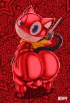 absurd_res anthro atlus balls_outline big_butt black_body black_ears black_tail blue_eyes bubble_butt bulge butt butt_squish clothing countershading detailed_bulge dipstick_tail domestic_cat epic_games felid feline felis fortnite genital_outline grin gun hand_on_butt handgun hi_res huge_butt inner_ear_fluff kerchief kiffy_(artist) long_tail male mammal markings megami_tensei morgana_(persona) neckerchief neckwear one_eye_closed persona_(series) persona_5 pupils ranged_weapon rear_view red_clothing red_skinsuit revolver sega skinsuit smile solo squish standing tail tail_markings thick_thighs tight_clothing tuft weapon white_body white_countershading white_inner_ear white_tail