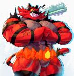 2026 abs anthro arm_hair barazoku biceps big_muscles big_pecs body_hair bulge chest_hair featureless_crotch felid fire_belt fist fur gameplay_mechanics generation_7_pokemon green_eyes grin gui hi_res huge_muscles huge_pecs huge_thighs incineroar its_coldpizza leg_hair level_number male mammal manly muscular muscular_anthro muscular_arms muscular_legs muscular_male muscular_thighs nintendo pantherine pecs pokemon pokemon_(species) red_body red_fur sharp_teeth smile smug solo tail teeth thick_arms thick_thighs tiger user_interface yellow_sclera