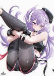  1girl absurdres ahoge ass black_gloves breasts choker commentary crescent crescent_hair_ornament default_illust eepy_sleepy eepy_sleepy_(sleepy_2.0) fingerless_gloves gloves hair_ornament highres long_hair pantyhose phase_connect pointy_ears purple_eyes purple_hair shorts simple_background solo star_(symbol) star_choker star_hair_ornament thighs virtual_youtuber white_background 