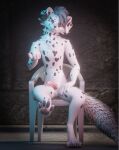 3d_(artwork) anthro bodily_fluids butt canid canine canis chair cum cum_covered_penis dalmatian digital_media_(artwork) domestic_dog ear_piercing elvor_xaetri_(artist) furniture genital_fluids genital_piercing genitals knot male mammal nude penis penis_piercing piercing plastic_chair rexouium sitting solo