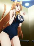  animal_ears asobi_ni_iku_yo! bell breasts cat_ears elevator eris_(asobi_ni_iku_yo!) highres large_breasts long_hair name_tag one-piece_swimsuit red_eyes school_swimsuit screencap solo stitched swimsuit tail third-party_edit translated very_long_hair 