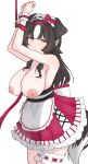  1girl absurdres angry animal_ears bdsm bibi_biscuit black_hair blue_eyes bondage bound bound_arms bow breasts dog_ears dog_girl dog_tail hair_bow highres large_breasts long_hair mah0p multicolored_hair nipples phase_connect simple_background skirt solo streaked_hair tail topless_female virtual_youtuber white_hair 