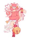  ! 1girl ahoge animal_ear_fluff animal_ears bag bandaid bandaid_on_leg bare_shoulders bell bell_earrings blush_stickers cat_ears cat_girl cat_tail commentary deltarune dot_nose earrings english_commentary foot_up_heel_up green_eyes hair_ornament heart heart_locket highres holding holding_bag holding_wand jewelry jingle_bell kharxsho leg_up leg_warmers looking_at_viewer mad_mew_mew miniskirt motion_lines off-shoulder_sweater off_shoulder open_mouth pink_hair pink_sweater reference_inset skirt solo sparkle speech_bubble spoken_exclamation_mark standing standing_on_one_leg strap sweater tail tail_ornament utdr_(toby_fox) wand white_background x_hair_ornament 