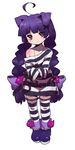  alice_(criminal_girls) blush body_blush criminal_girls cuffs handcuffs ichihaya long_hair multicolored multicolored_clothes multicolored_legwear off_shoulder official_art purple_hair simple_background solo striped striped_legwear thighhighs twintails two-tone_legwear 