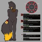 1:1 ailurus_the_panda ambiguous_gender anthro bell bell_on_tail bodily_fluids canid canine casualties:_unknown chest_tuft claws crotch_tuft crying cuff_(restraint) digitigrade dipstick_tail english_text expie_(gunsawian) fluffy fluffy_tail gunsawian handcuffs hands_on_back head_tuft hi_res jingles_(ailurus_the_panda) looking_down mammal markings metal_cuffs moodles muzzle_(object) muzzled orange_tail_tip restraints sad solo spikes spikes_(anatomy) standing tail tail_markings tears text tuft user_interface yellow_sclera