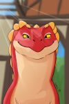 2:3 absurd_res conrad_(drag'n_wash) digital_drawing_(artwork) digital_media_(artwork) drag'n_wash dragon feral front_view gator_dragon_games hi_res light looking_at_viewer male multicolored_body mythological_creature mythological_scalie mythology red_body scalie smile smiling_at_viewer solo some_(someone) standing yellow_eyes