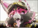 3d_(artwork) absurd_res anthro aviator_glasses black_body black_fur blender_(artwork) bodily_fluids clothed clothing digital_media_(artwork) duo erection eyewear fur genitals glasses hair hi_res jacket knot male markings masturbation mawplay mouth_shot novabeast open_mouth orange_body orange_fur penile penis pink_body pink_fur rexouium saliva saliva_string size_difference teeth tongue tongue_out topwear vore_implied white_body white_fur yellow_markings