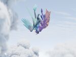 3d_(artwork) 4:3 absurd_res accessory ambiguous_gender anthro asher_sterling aurora_(rowan) back_wings beanthusiast biped blender_(artwork) blue_body blue_feathers blue_hair bottomwear claws clothed clothing cloud cloudy_sky crown crown_only digital_media_(artwork) digitigrade duo eyes_closed eyewear falling feathered_wings feathers feet female_(lore) floating_crown free_fall fur furgonomics goggles goggles_on_face gold_(metal) grey_body grey_feathers grey_fur hair hand_on_cheek hand_on_head hand_on_shoulder headgear headgear_only hi_res horn hug jewelry jewelry_only kiss_on_lips kissing markings membrane_(anatomy) membranous_wings midair moonfang multicolored_body multicolored_feathers nude open_mouth pants paws purple_body purple_fur ring shirt sky skyscape sparkles spread_wings t-shirt tail tail_accessory tail_jewelry tail_ring tail_tuft toes topwear tuft upside_down upside_down_kiss vest wickerbeast wing_markings wings