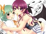  bad_id bad_pixiv_id bare_shoulders bat_wings black_panties breasts daiyousei earrings geike green_eyes green_hair head_wings highres holding_hands jewelry koakuma long_hair medium_breasts multiple_girls navel open_clothes open_shirt panties pointy_ears red_eyes red_hair shirt short_hair side_ponytail striped striped_legwear thighhighs touhou underwear wings yuri 