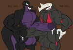 anthro azeel balls big_balls big_penis black_body bodily_fluids brad_the_excadrill crocodile crocodilian cum duo english_text excadrill generation_5_pokemon genital_fluids genitals huge_penis male male/male muscular muscular_male nintendo penis pokemon pokemon_(species) reptile riku9797 scalie smile text vein veiny_penis