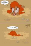 2023 anthro asphyxiation bear big_breasts breasts brown_bear brown_body brown_fur comic dialogue drowning female fur hair hefess hi_res julie_bruin mammal mud orange_hair quicksand sinking solo tiny_toon_adventures ursine warner_brothers
