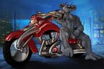 abs alien antennae_(anatomy) anthro barefoot big_feet biker biker_mice_from_mars chipped_tooth colored_nails eye_patch eyewear feet flaccid foreskin fur genitals grey_body grey_fur grey_nails grey_nipples grey_penis hi_res looking_down male mammal manly modo_(bmfm) motorcycle mouse murid murine muscular muscular_male nails night nipples nude_male pecs penis pinup pose prosthetic prosthetic_arm prosthetic_limb ravuer red_bike red_eyes rodent sitting solo vehicle vein veiny_penis wrinkly_balls