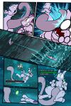 2026 2:3 6_panel_comic absurd_res ambiguous_gender anthro aquatic biped clenched_teeth cloud comic crossed_arms dot_pupils duo_focus english_text feral floating gameplay_mechanics generation_1_pokemon group gui health_bar hi_res legendary_pokemon magikarp mammal mewtwo nintendo open_mouth outside page_number pokemon pokemon_(species) pokemon_mystery_dungeon purple_body purple_eyes sea seed sky spike_chunsoft tail teeth text toony trio underwater virmir water white_sclera white_text wounded