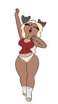9:16 anthro big_breasts blonde_hair breasts brown_body brown_fur cleavage clothed clothing curvy_figure deer eyelashes eyes_closed female footwear freckles fur guak hair hi_res mammal moose navel new_world_deer no_bra nora_ashford open_mouth panties raised_arm red_clothing red_shirt red_tank_top red_topwear shaded shirt simple_background simple_shading sketch socks solo standing stretching tank_top topwear underwear white_background white_clothing white_panties white_underwear wide_hips yawn