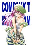  assault_rifle belt beret copyright_request egami_natsuki fatigues fingerless_gloves gloves gun hat m16 m16a1 military military_uniform panties rifle solo striped striped_panties tigerstripe_(camo) underwear uniform weapon 