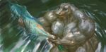 absurd_res anthro aquatic big_muscles crocodile crocodilian deltoids fish hi_res kknssd lake male muscular muscular_male nipples nude pecs reptile scalie smile solo