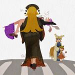  4girls absurdres animal_ears animal_hat ass black_dress black_hat black_shoes blonde_hair blue_eyes blue_tabard brown_hair brown_shoes candy carrying carrying_person cat_ears cat_tail chen chinese_clothes chinese_commentary commentary_request covering_another's_eyes dalachi_(headdress) dress food fox_tail green_hat grmarsa hat high_heels highres holding holding_candy holding_food holding_lollipop junko_(touhou) kitsune lollipop long_hair long_sleeves meme mob_cap multiple_girls multiple_tails neck_ribbon necktie nekomata outdoors princess_carry purple_hair purple_skirt rabbit_ears rabbit_girl red_necktie red_skirt red_vest reisen_udongein_inaba ribbon road shirt shoes single_bare_foot single_shoe skirt skirt_around_one_leg street swirl_lollipop tabard tail touhou two_tails vest white_dress white_hat white_shirt wide_sleeves yakumo_ran yellow_ribbon yuri 