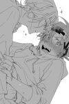  2boys averting_eyes bandana blush commentary_request drawstring embarrassed face-to-face from_side greyscale hasegawa_langa hood hood_down hoodie korean_commentary kyan_reki male_focus monochrome multiple_boys open_mouth sk8_the_infinity sparkle wwrin_sk8 yaoi 