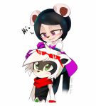 anthro bear black_clothing black_hair black_nose black_shirt black_topwear blush clothing duo ears_down eyewear eyewear_on_head female freedom_planet fur galaxytrail giant_panda green_eyes hair male mammal neera_li osami-rut0art pivoted_ears purple_eyes red_scarf rounded_ears scarf second-party_source shirt short_hair simple_background sleeveless_shirt sleeveless_topwear spade_(freedom_planet) sunglasses sunglasses_on_head topwear wearing_sunglasses white_background white_body white_fur white_hair