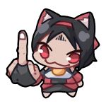  1girl animal_ear_fluff animal_ears black_hair cat_ears cat_girl chibi chibi_only commentary_request facial_mark forehead_mark hairband korean_commentary looking_at_viewer middle_finger nekomiya_mana red_eyes red_hairband rogue_dojeog simple_background smile solo white_background zenless_zone_zero 