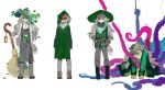  1boy animal_ears apron aroused belt_bag black_boots blood blood_on_clothes blush boots broom brown_boots closed_mouth coat collared_shirt commentary_request degrees_of_lewdity flower fox_boy fox_ears fox_mask fox_tail freckles full_body green_coat green_eyes green_hat green_jacket grey_apron grey_hair grey_pants gwylan_(degrees_of_lewdity) gwylan_(male)_(degrees_of_lewdity) hands_on_ground hat hat_flower highres holding holding_broom hood hood_up hooded_coat jacket lace-up_boots long_hair long_sleeves looking_at_viewer magatama male_focus mask pants shirt simple_background sitting standing tail tentacles tongue tongue_out very_long_hair white_background white_shirt witch_hat zhoudesu233 