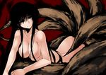  black_eyes black_hair breasts censored convenient_censoring cosaten hagoromo_gitsune hair_censor hair_over_breasts large_breasts long_hair nude nurarihyon_no_mago solo tail 