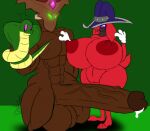anthro balls big_balls big_breasts big_penis blue_eyes breasts brown_body clothing duo female genitals hat headgear headwear hi-rez_studios huge_breasts huge_penis human lagomorph leporid mal'damba male male/female mammal moji_(paladins) muscular muscular_male paladins_(game) penis rabbit red_body reptile riku9797 scalie shortstack snake thick_thighs vulva