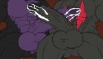 anthro azeel balls big_balls big_penis black_body bodily_fluids brad_the_excadrill crocodile crocodilian cum cum_on_penis duo excadrill generation_5_pokemon genital_fluids genitals huge_penis male male/male muscular muscular_male nintendo penis pokemon pokemon_(species) purple_body reptile riku9797 scalie