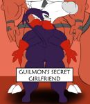 anthro bandai_namco big_breasts big_butt big_penis breasts butt digimon digimon_(species) duo english_text female genitals guilmon huge_breasts huge_penis impmon male male/female muscular muscular_male penis purple_body red_body riku9797 shortstack text
