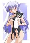  animal_ears breasts cat cat_ears highres kiriya_nozomi long_hair mayoi_neko_overrun! medium_breasts nude pink_eyes purple_hair pussy ryumage solo uncensored 