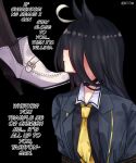  2girls absurdres agnes_tachyon_(tach-nology)_(umamusume) agnes_tachyon_(umamusume) ahoge animal_ears black_background black_choker black_coat black_hair black_pantyhose black_shirt bntutnn bound bound_torso choker coat collared_shirt commentary contrast_collar english_text high_heels highres horse_ears horse_girl long_bangs long_hair long_sleeves manhattan_cafe_(creeping_shadow)_(umamusume) manhattan_cafe_(umamusume) multicolored_hair multiple_girls necktie pantyhose ribbon ribbon_bondage shirt shoes simple_background solo_focus twitter_username umamusume untranslatable_commentary white_hair white_shoes yellow_necktie yuri 
