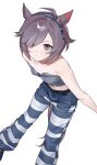  1girl animal_ears bare_shoulders believe_(umamusume) breasts commentary_request cowlick hair_over_one_eye highres horse_ears horse_girl horse_tail korean_commentary looking_at_viewer midriff seolsa53388 short_hair simple_background small_breasts tail umamusume white_background 