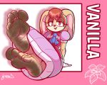 5_toes anthro big_feet big_toes brown_hair clothed clothing dirty dirty_feet dress dust ears_down feet female foot_fetish foot_focus gloves hair handwear hi_res huge_feet humanoid_feet lagomorph leporid lesangd long_ears mammal mature_female pinup pivoted_ears plantigrade pose rabbit sega sitting smile soles solo sonic_the_hedgehog_(series) toes vanilla_the_rabbit white_clothing white_gloves white_handwear