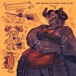 1:1 2026 2_horns anthro anvil apron apron_down baranarts barefoot belly big_belly big_tail black_bra black_clothing black_horn black_underwear blacksmith blacksmithing blep boasting bodily_fluids bra breath circle_eyebrows claws clothing column confident crowd curled_horn dragon dust english_text eyebrows eyelashes eyes_closed eyewear feet female glistening glistening_body glistening_horn glistening_scales goggles goggles_around_neck group hammer hand_on_hip head_horn holding_object_above_head horn huge_tail hyper hyper_tail larger_anthro larger_female looking_at_viewer mottled mottled_body mottled_scales multiple_images mythological_creature mythological_scalie mythology open_mouth open_smile overweight overweight_female parfait_(nyapyofficial) pupils red_apron red_clothing scales scalie shaded sharp_teeth shield signature simple_background size_difference slit_pupils smile solo solo_focus sparkles speckled_body speckled_scales spikes spikes_(anatomy) strong_female sweat sweat_clouds tail tail_plates talking_to_viewer teeth text thick_thighs three-quarter_view tongue tongue_out tools underwear yellow_background yellow_eyes