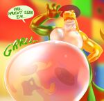2026 4_fingers abdominal_bulge after_vore anthro belly big_belly biped clothing crocodile crocodilian english_text fatal_vore fingers food food_creature glitch_productions green_body gummigoo_(tadc) hat headgear headwear hi_res huge_belly male male_pred multicolored_body open_mouth pecs reptile rumbling_stomach scalie slightly_muscular slippdipp solo standing tail text the_amazing_digital_circus translucent translucent_body vore white_body yellow_body